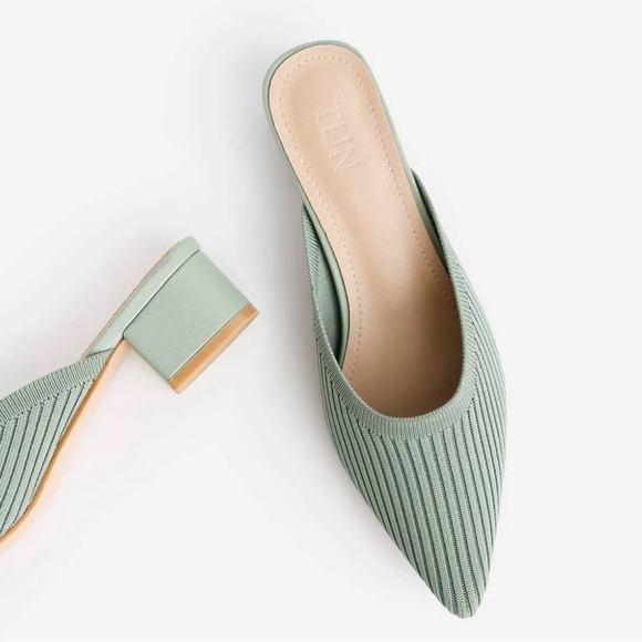 *NEW* TIJN Pointed Toe Heeled Mules sandals Sage Green - Picture 13 of 16